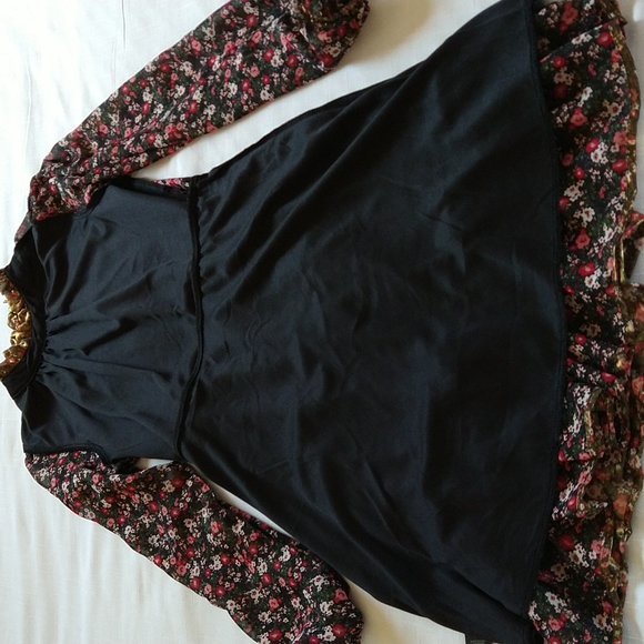 Metallic Chiffon Flowered Fit&Flare Long Sleeves Mini Dress Mock Neck Sz Medium - Picture 15 of 15